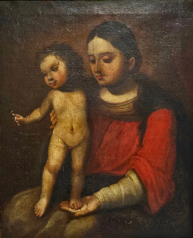 ESCUELA ESPAÑOLA. Virgen con el niño. Óleo sobre lienzo.