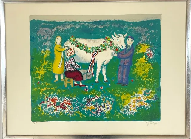 LENNART JIRLOW. "Kossan", färglitografi, numrerad 141/310, signerad L. Jirlow.