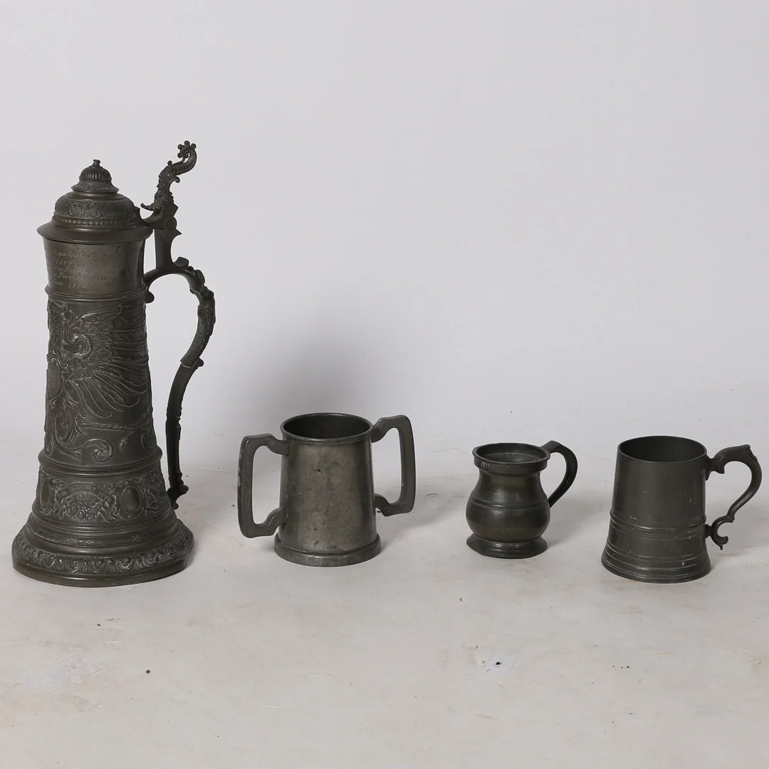 FOUR ITEMS OF 19TH CENTURY AND LATER PEWTER (4). — Pewter, Brass & Copper — Bishop & Miller