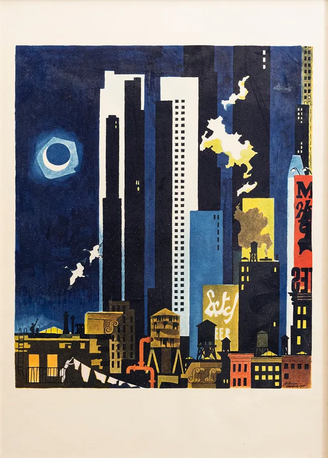 ADOLF HALLMAN (1893-1968). Skyskrapor, offsettryck, New york, signerad och daterad, Hallman, 1953.