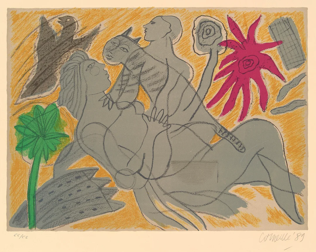 Corneille, Guillaume — Kvinne og katt, 1989 — Kunst/Grafikk — Blomqvist