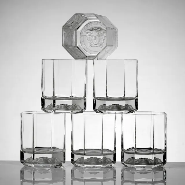 GIANNI VERSACE. "Medusa", whiskyglas, 6 stycken, Rosenthal, frostad dekor.