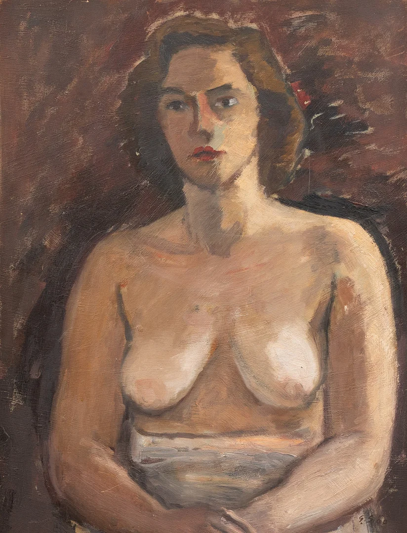 GUSTAF SJÖÖ (1902-1969). Modell, olja på pannå, signerad. — Paintings — Garpenhus Auktioner