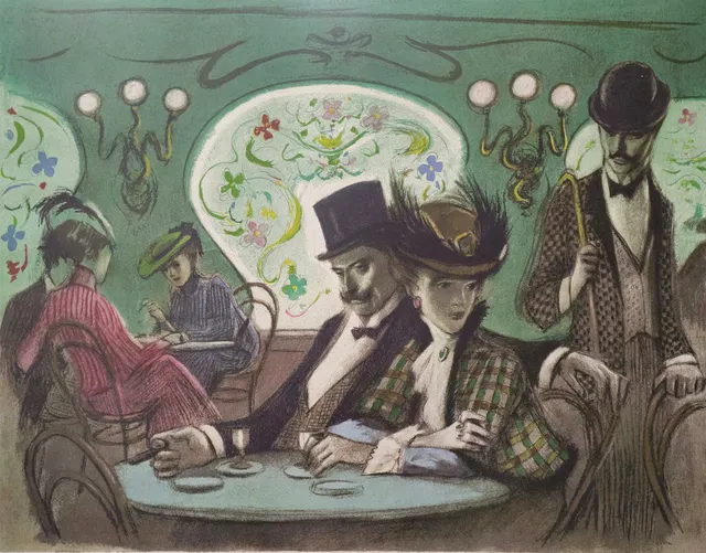 ALFREDO OPISSO. Vista de un café.