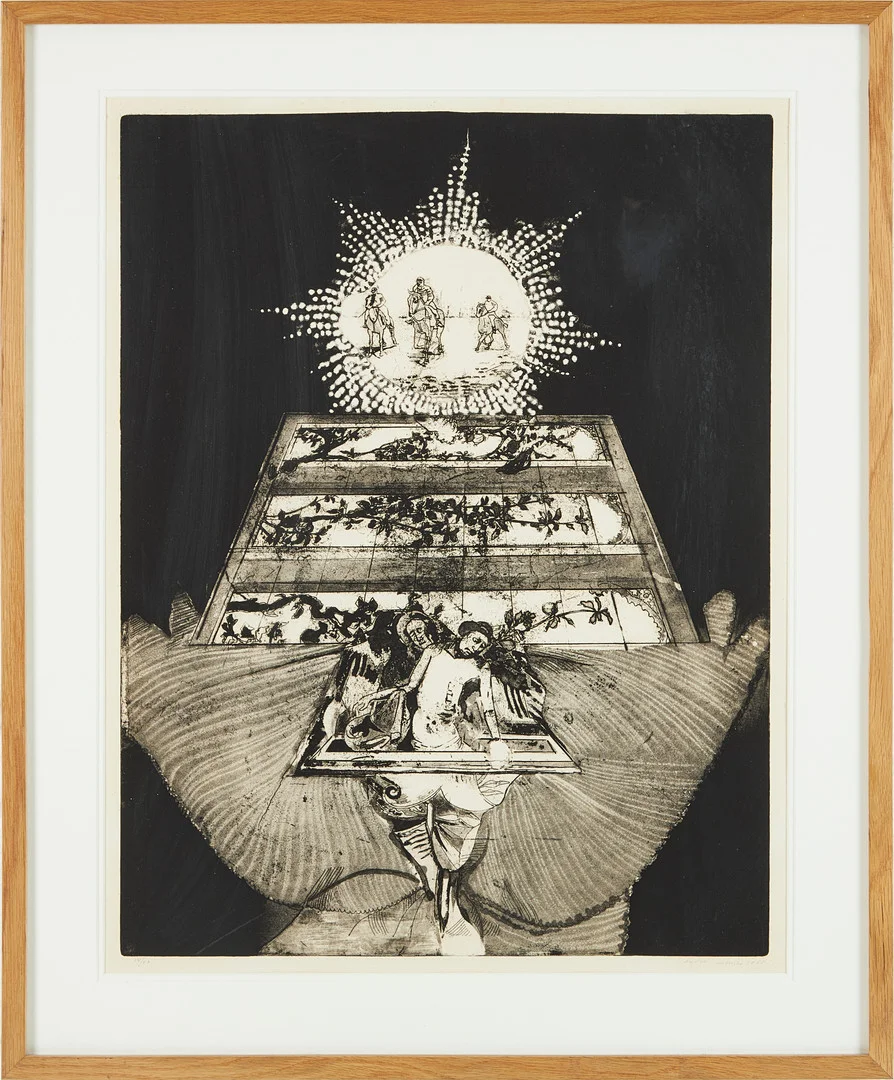 ENDRE NEMES. "Race and resurrection" (Kapplöpningen och återuppståndelsen), etsning. — Engravings & Prints — Stockholms Auktionsverk Magasin 5