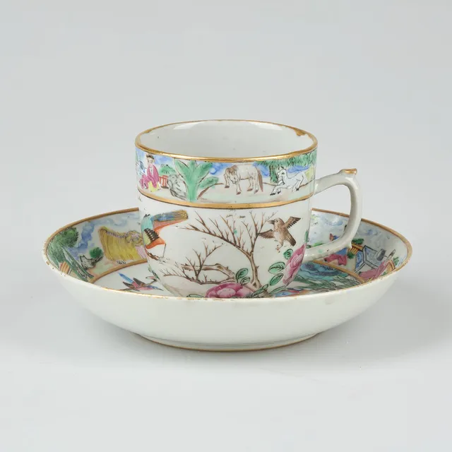 KAFFEKOPP och FAT, Kompaniporslin, Famille rose, Kina 1800-tal.