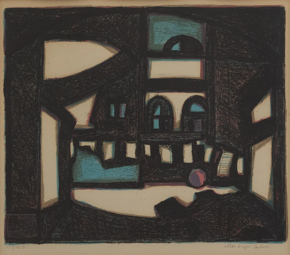 MAX GREGOR CARLSSON. Utsikt genom fönster, litografi nr 135/250, signerad. — Engravings & Prints — Garpenhus Auktioner