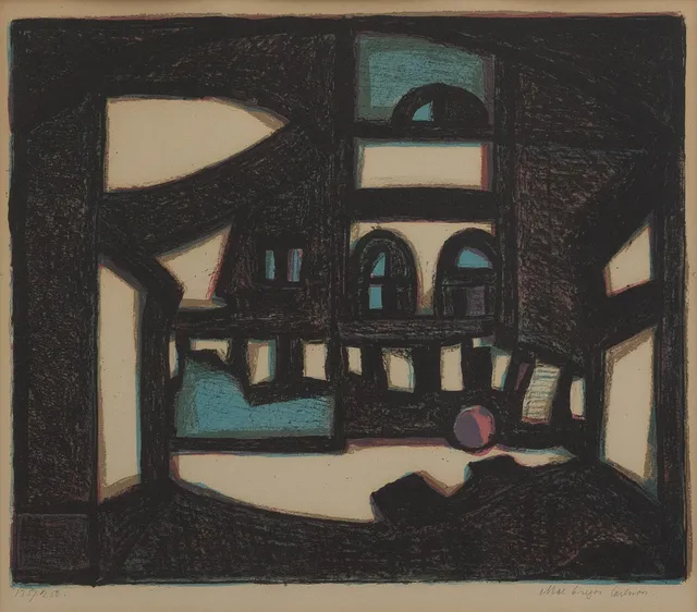 MAX GREGOR CARLSSON. Utsikt genom fönster, litografi nr 135/250, signerad.