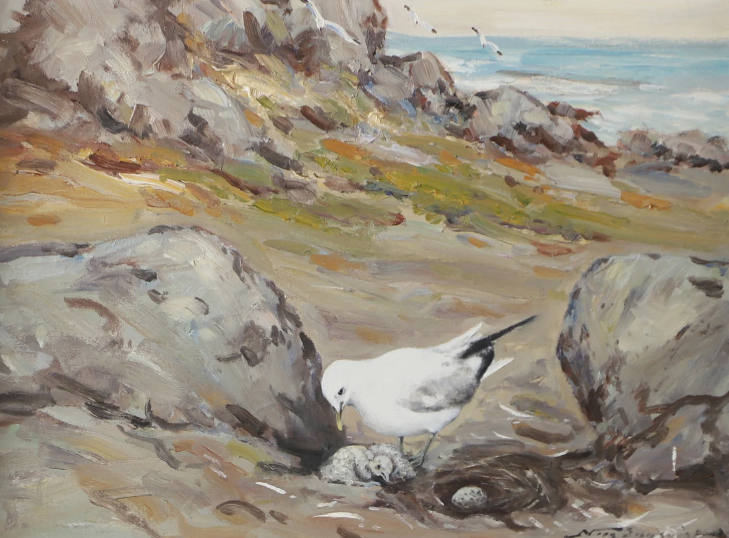 NILS ENGQUIST. Fågelbo på stranden, olja på duk, s. — Paintings — Helsingborgs Auktionskammare