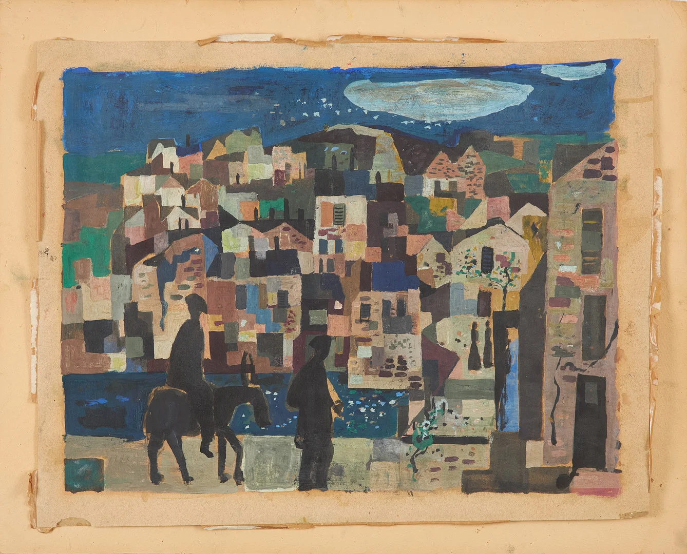 ÅKE WILHELM ANDERSSON. stadslandskap med figurer i front, blandteknik på papper, signerad samt daterad 48. — Paintings — Stockholms Auktionsverk Sickla