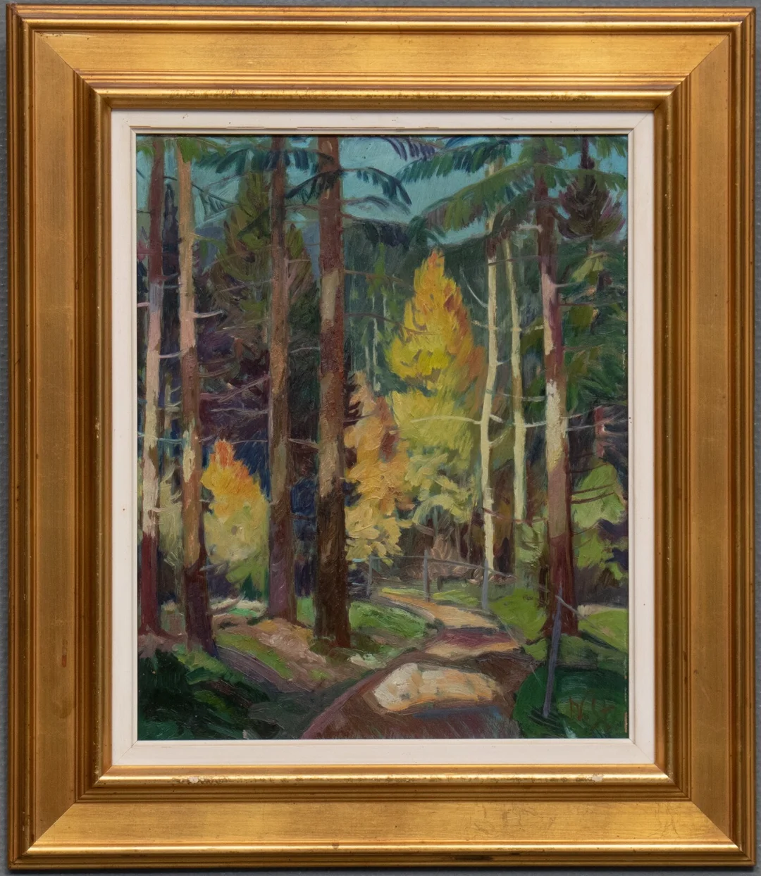 Nis Stougaard. Olie på plade. Skovparti. — Paintings and sculptures/Older pictorial arts — Lauritz