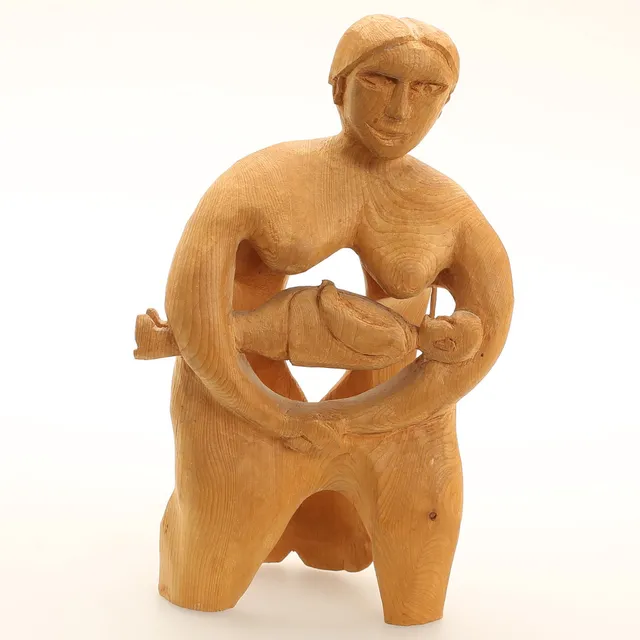 ÅKE HERCULES. Skulptur, trä, "Modersbunden", signerad -68.