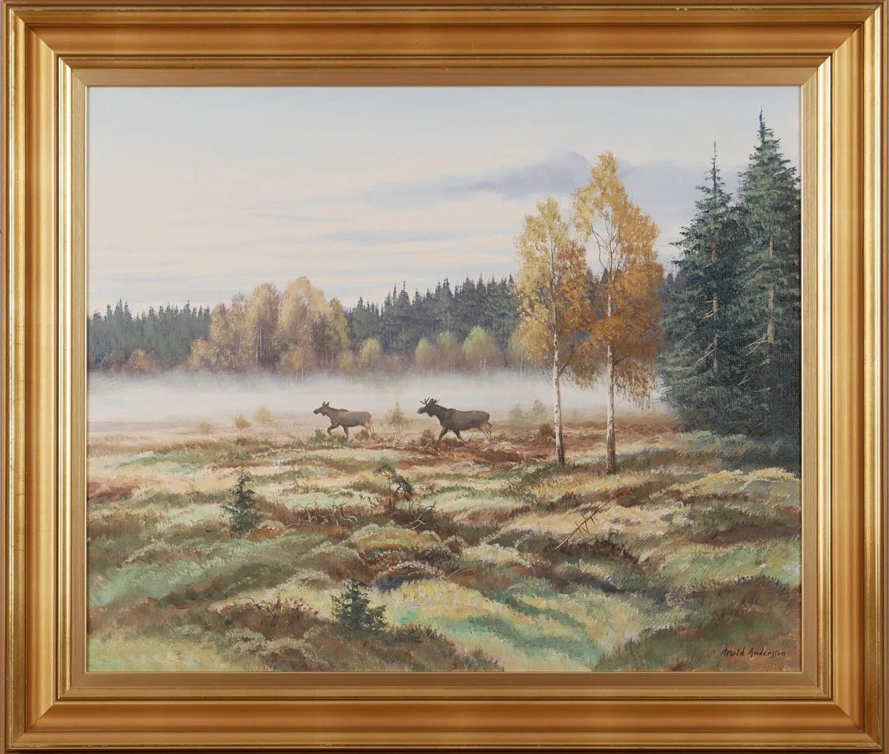 ARVID ANDERSSON. Älgar, olja på duk, signerad Arvid Andersson. — Paintings — Auktionsfirma Kenneth Svensson i Kalmar