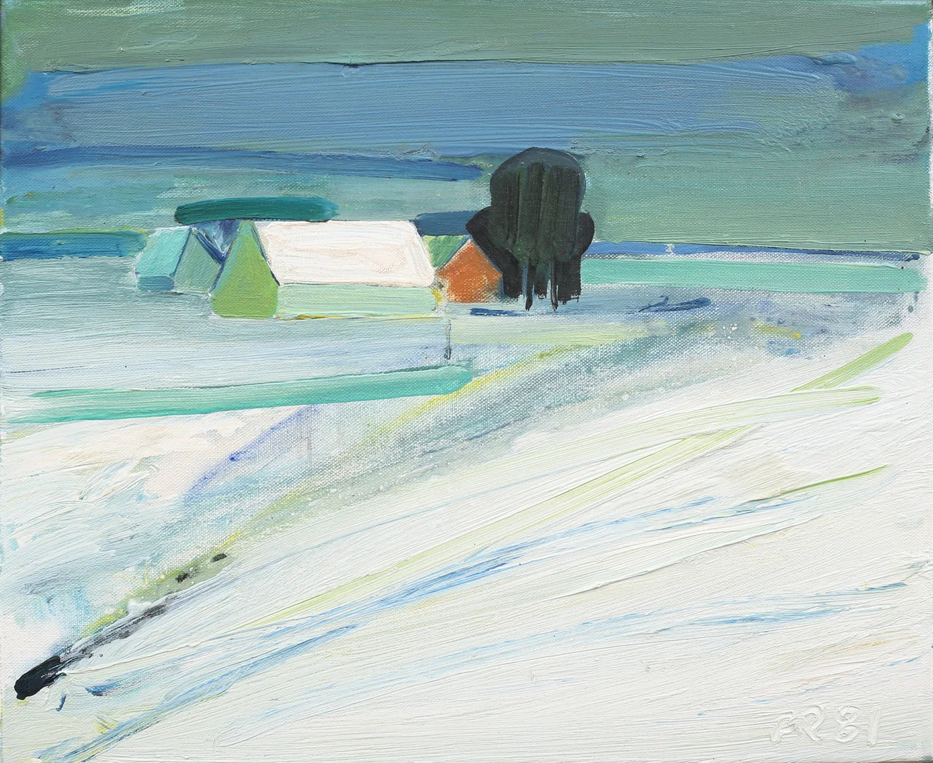 FREDRIK ROHDE. Gård i vinterlandskap, Österlen, olja på duk, signerad F R och daterad -81. — Paintings — Garpenhus Auktioner