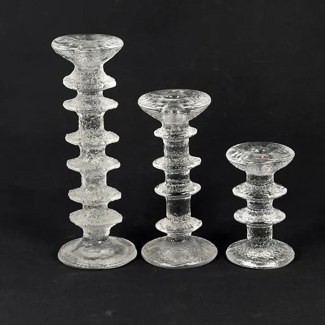 TIMO SARPANEVA. Ljusstakar, 3 st, glas, "Festivo", Iittala, Finland.