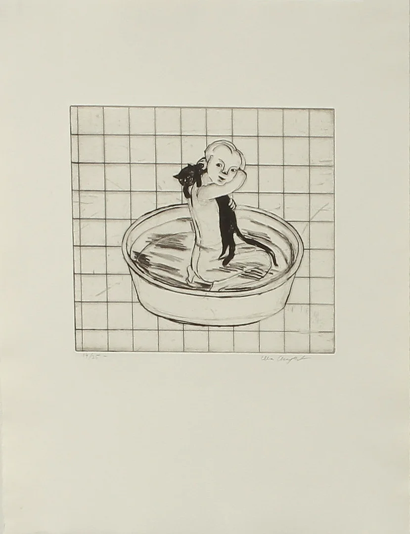 LENA CRONQVIST. Flicka med katt på axeln, etsning, sign och numrerad 14/25. — Engravings & Prints — Göteborgs Auktionsverk