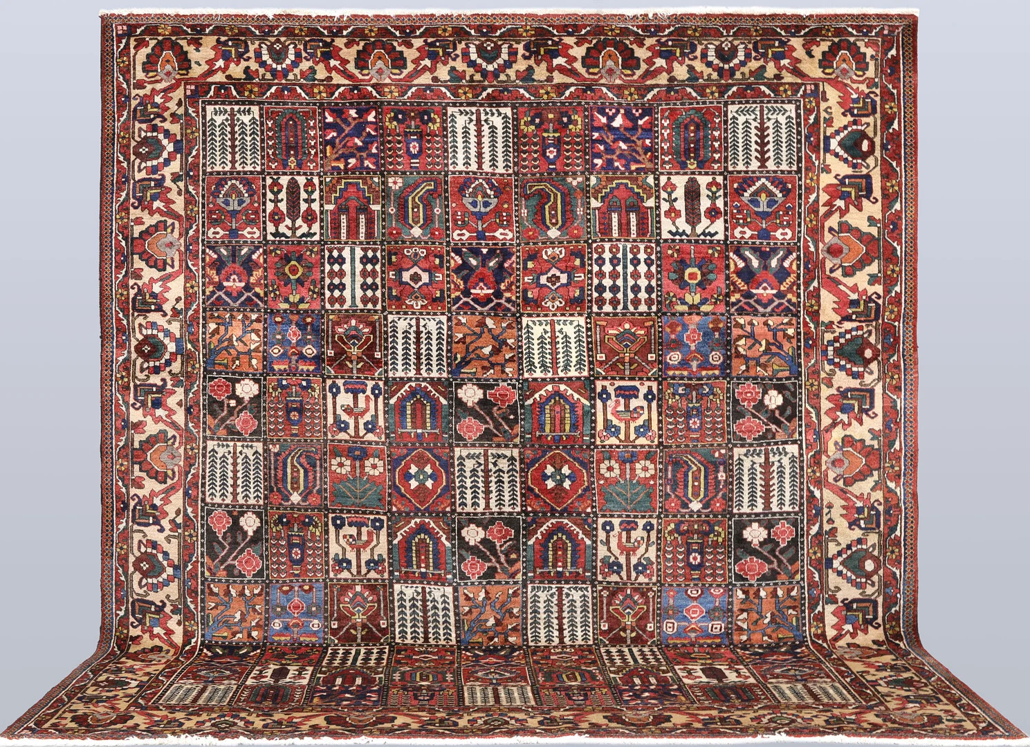 MATTA. Figural Baktiari, trädgårdsmönstrad, 360 x 308 cm. — Oriental Carpets & Textiles — Södermanlands Auktionsverk
