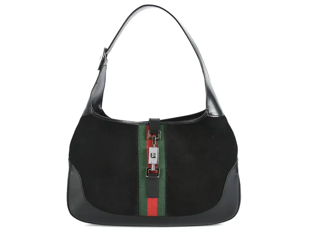 VÄSKA, GUCCI, Jackie, svart mocka, svart läder, 32x21x4cm.