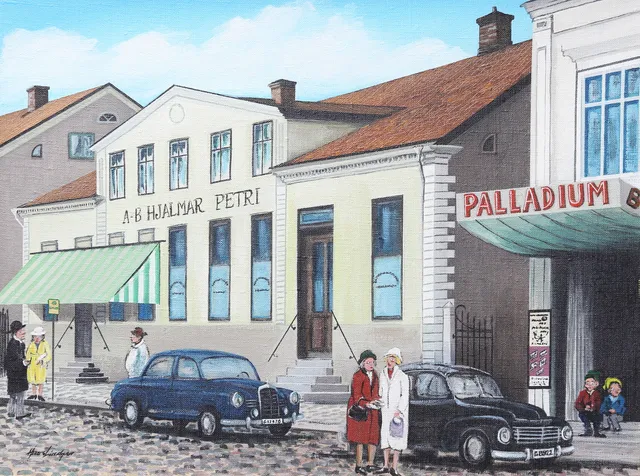 HANS LINDGREN. Motiv Storgatan Växjö, olja på duk, signerad.