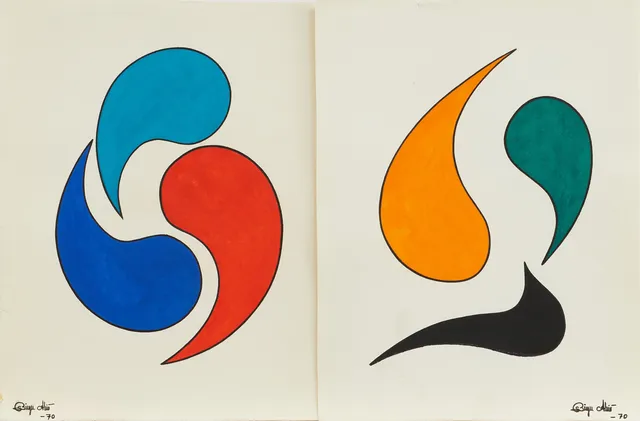 BIRGER ALSIÖ (1941-2021). "Droppform XIV" och "Droppform XX5", signerade och daterade -69 resp. -70, gouache (2).