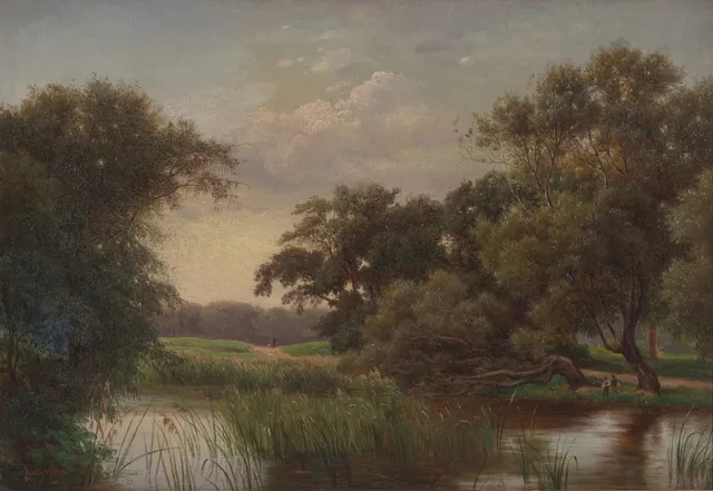 Lunde, Anders Christian — Skogslandskap med innsjø