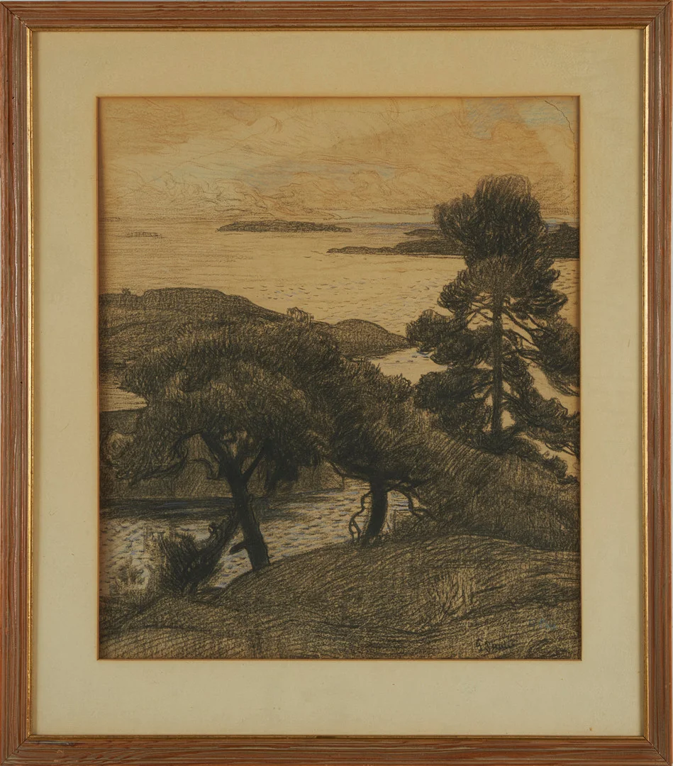 GEORG PAULI. Teckning, landskapsmotiv, sekelskiftet 18/1900-tal. — Drawings — Stockholms Auktionsverk Sickla