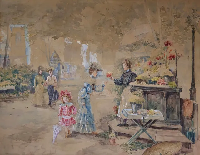 JOAQUÍN PALLARÉS (1853–1935). Escena urbana.