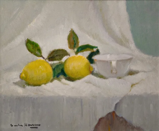 ANTONI SALA HERRERO. BODEGÓN CON LIMONES. ÓLEO SOBRE LIENZO.