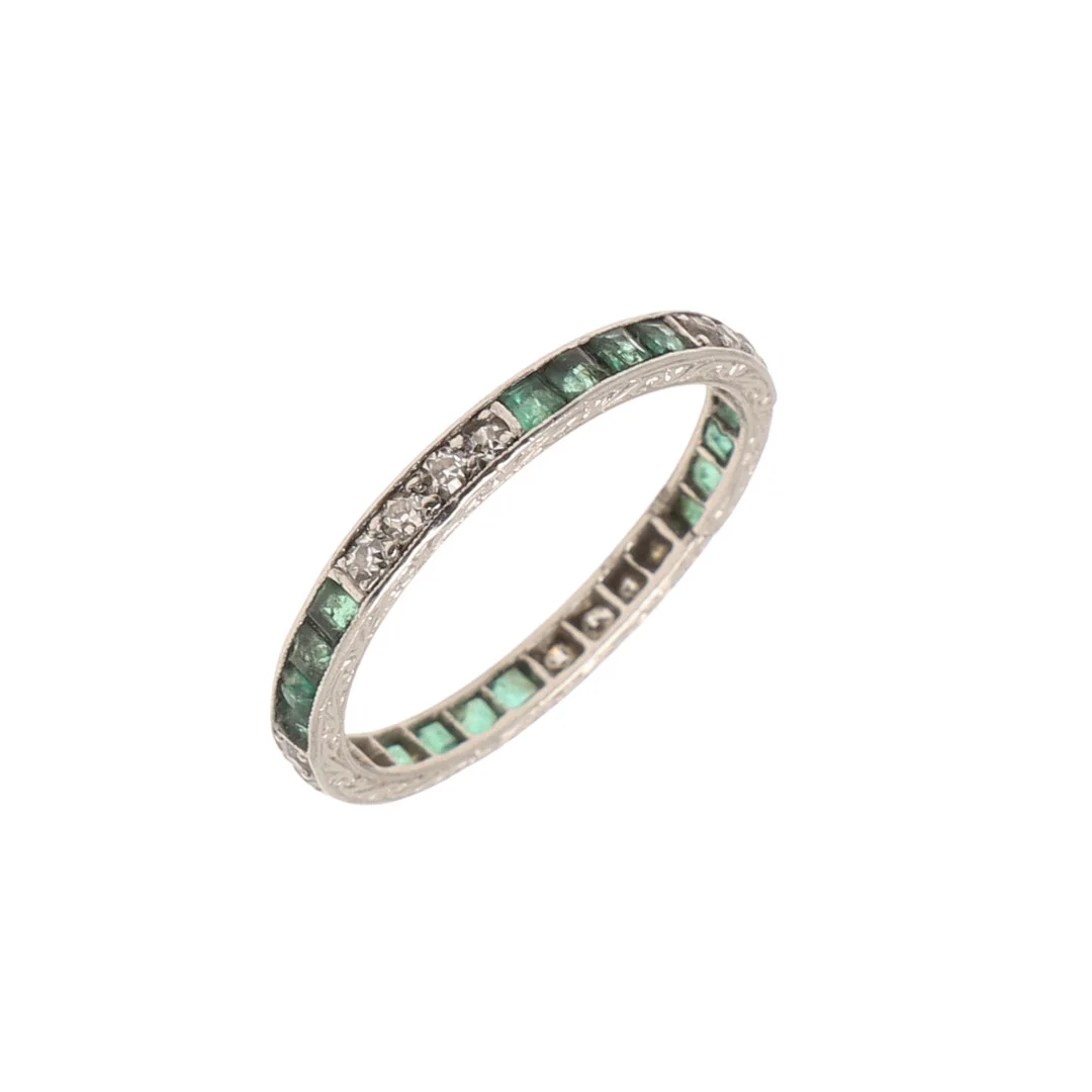 A PLATINUM, EMERALD AND DIAMOND ETERNITY RING. — Rings — Lawrences Auctioneers