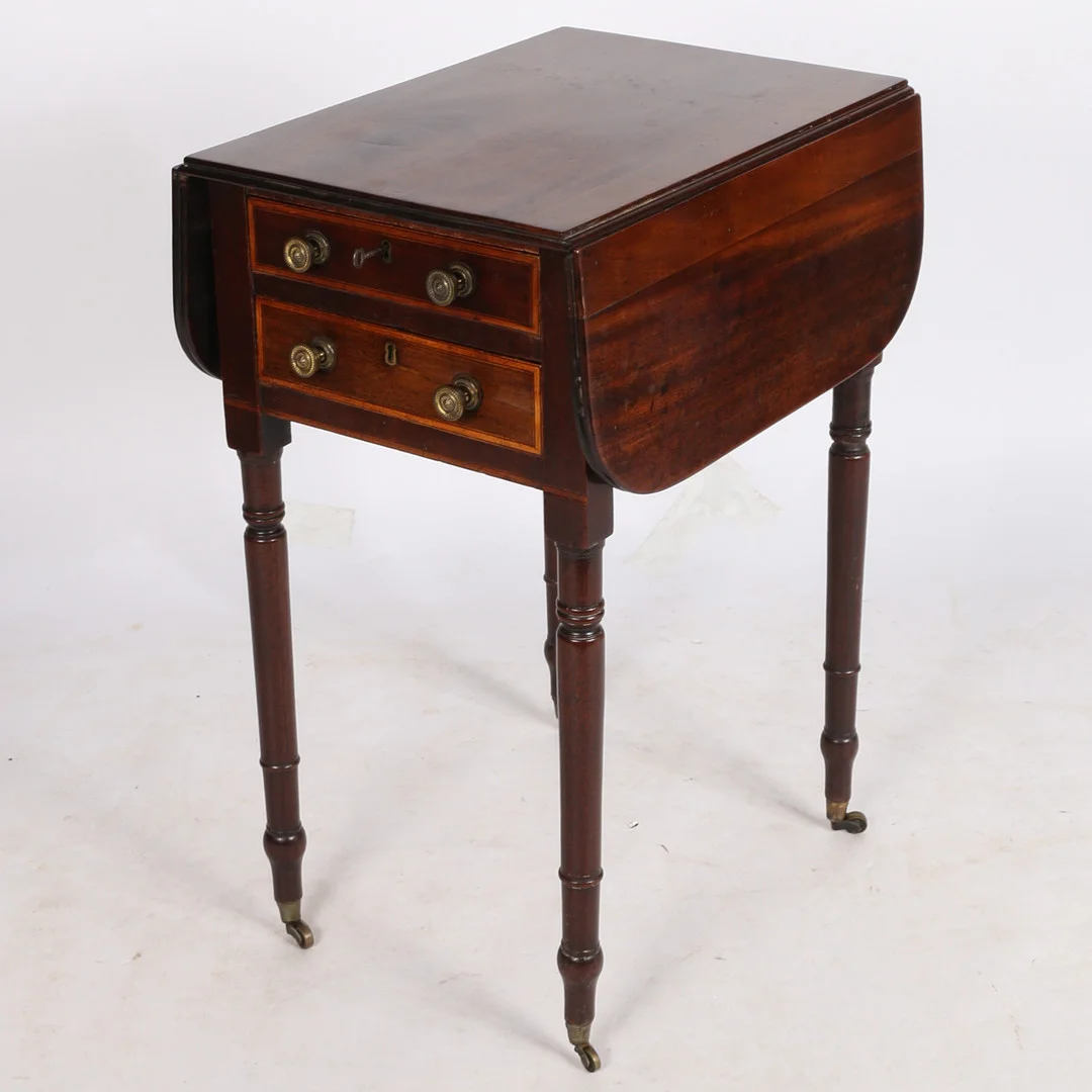 GEORGE III MAHOGANY DROP LEAF WORK TABLE. — Tables — Bishop & Miller