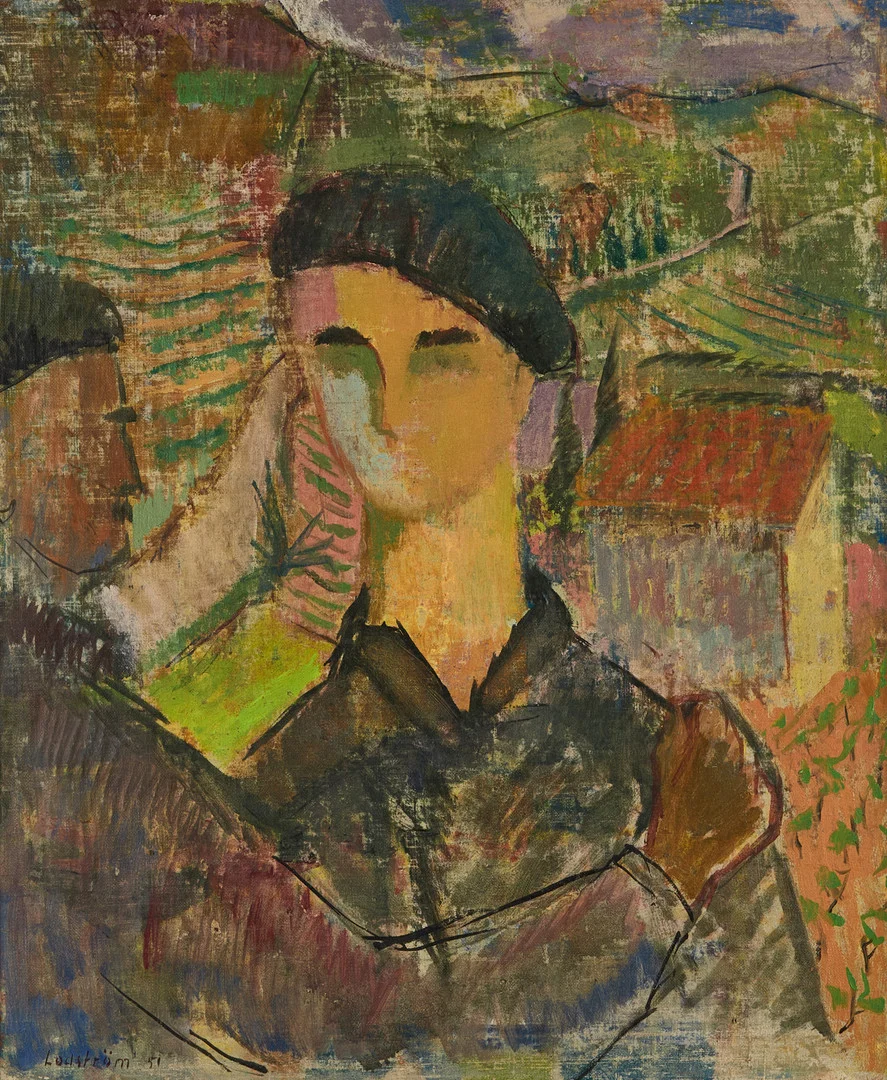 GEORG LODSTRÖM (1915-1972): Man med basker - franskt landskap, signerad och daterad Lodström -51, olja på duk. — Paintings — Crafoord Auktioner Stockholm