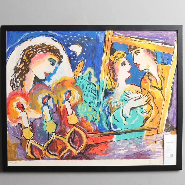 ZAMY STEYNOVITZ (POLEN, 1951–2000). FÄRGLITOGRAFI. "Bride and groom", signerad.