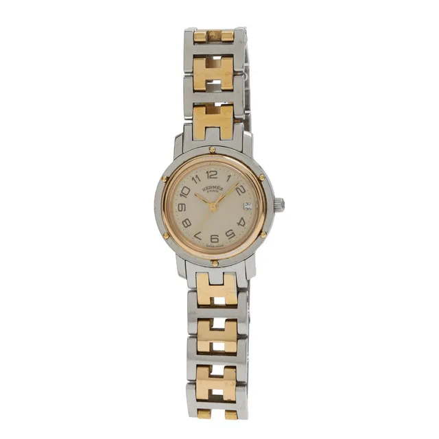 Clipper of steel with date, ref. 809868. Quartz. Hermès bracelet of steel with folding clasp. Circumference app. 16 cm. Ø 24 mm.