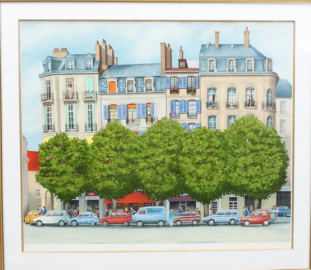 ULF GREDER. "Place St Claire", färglitografi, signerad samt numrerad 328/360.