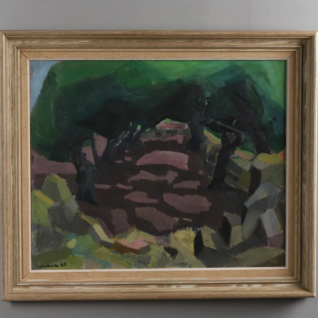 HARRY WICHMANN. OLJA PÅ PANNÅ, "Allé", signerad och daterad 50. — Paintings — Örebro Stadsauktioner