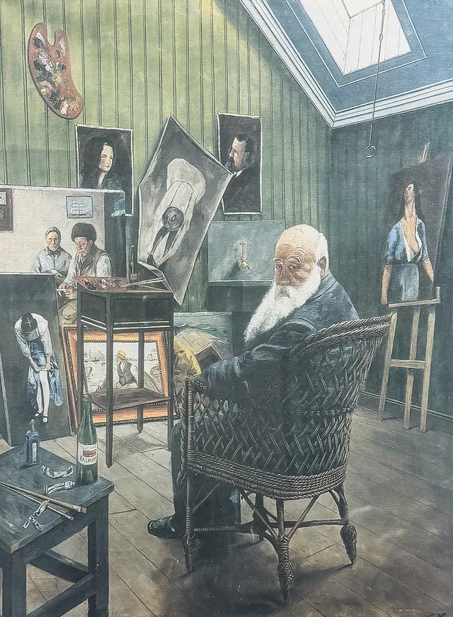 CHRISTIAN KROHG. KONSTTRYCK, "Selvportrett fra atelieret", signerad i trycket.
