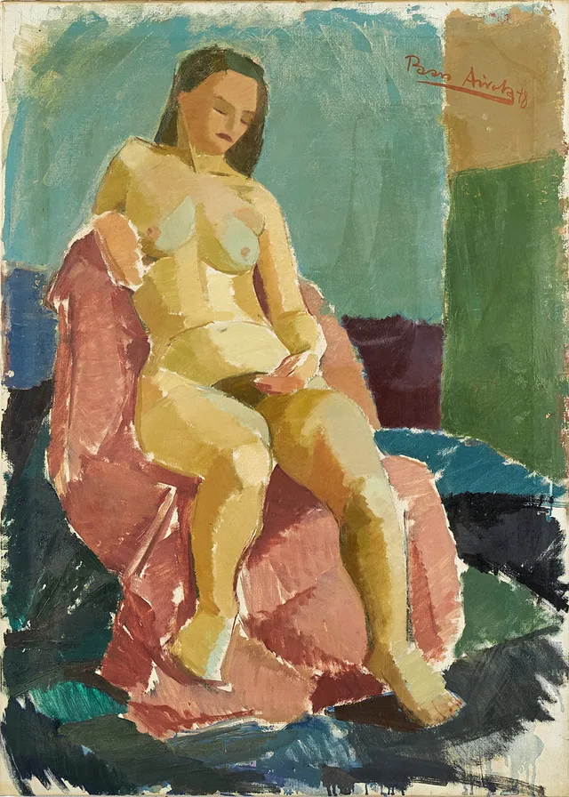 PAAVO AIROLA (1918-1983). Modellstudie, signerad samt daterad 48, olja på duk.