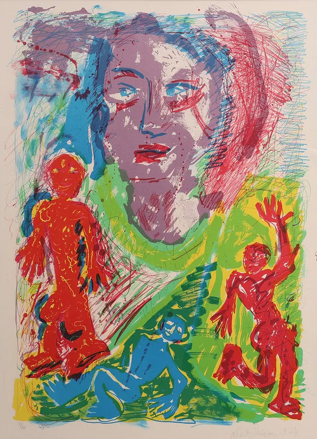 NIELS REUMERT 1949-. LITOGRAFI, KVINNA SIGNERAD, NUMRERAD 7/80 OCH DATERAD 1974.