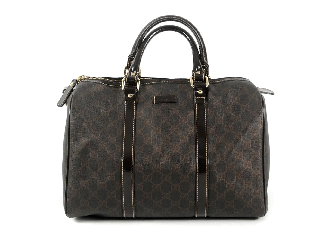 BAG, GUCCI, Joy/ Boston vaxat tyg med bruna skinnlack detaljer, 32x22x17 cm, dustbag. — Accessoarer/Väskor — Kaplans