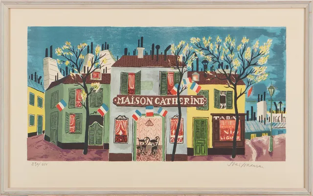 SVEND JOHANSEN. (Danmark, 1890 - 1970), "Maison Catherine", signerad och numrerad, färglitografi.