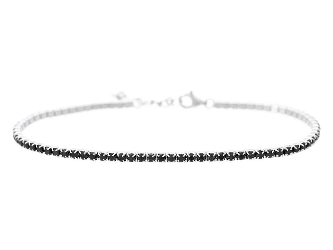 TENNISARMBAND, sterlingsilver, svarta cubic zirconia, längd ca 17-21 cm, vikt 3,3 g. — Smycken/Armband — Kaplans