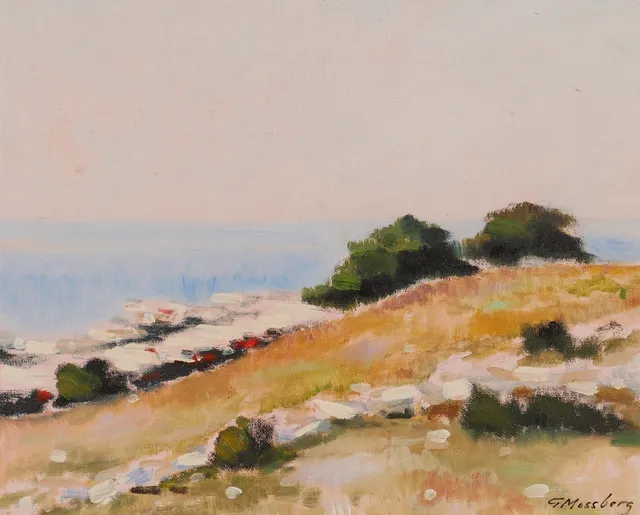 GUNNAR MOSSBERG. "På Kronholmens stränder, Gotland", olja på duk, signerad.