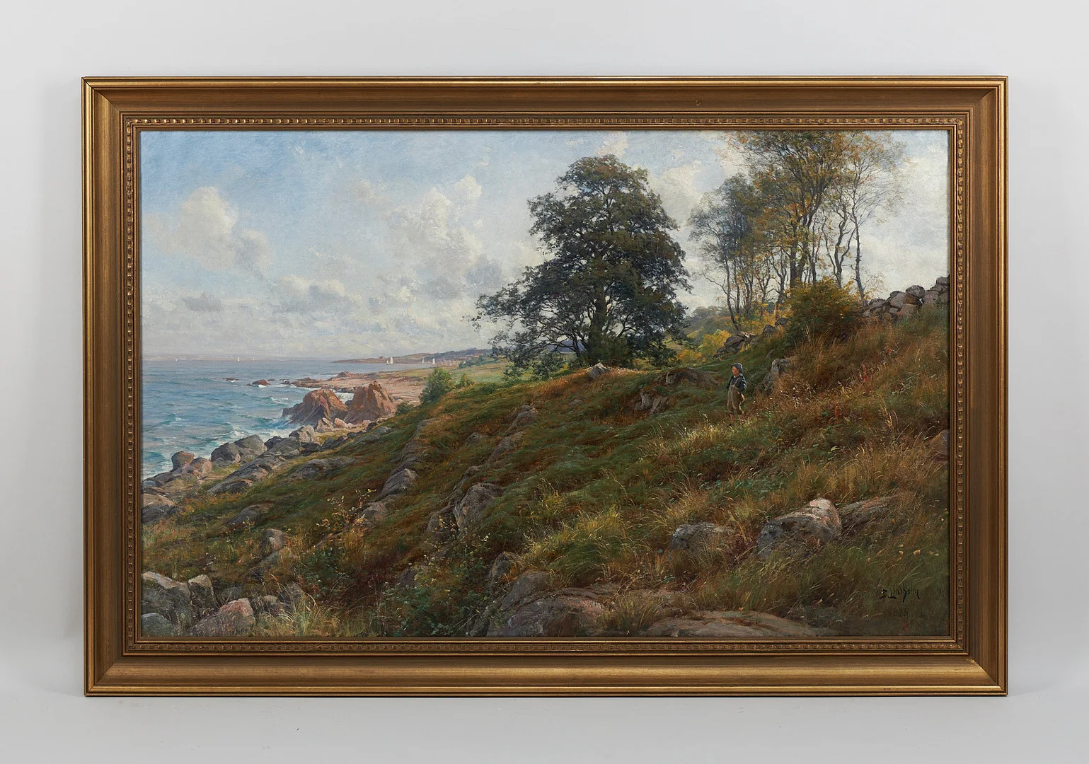BERNDT LINDHOLM. Pojke blickar ut mot havet (motiv från Skälderviken), signerad samt daterad 1895, olja på duk. — Paintings — Stockholms Auktionsverk Helsinki