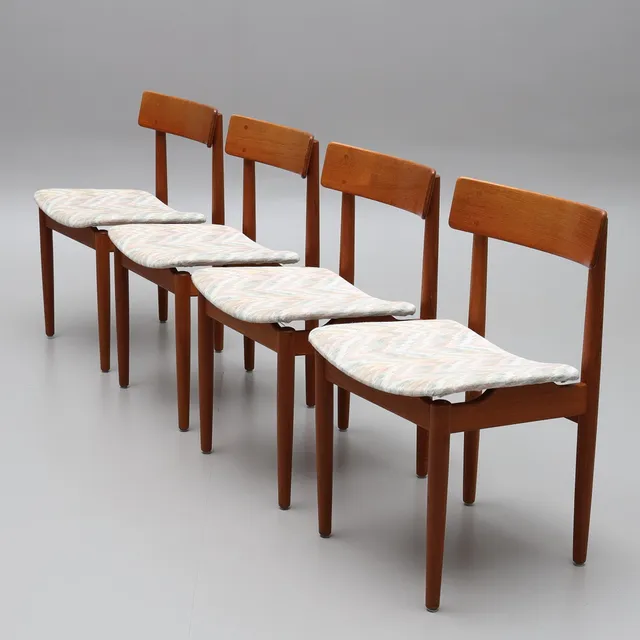 NILS JONSSON, stolar, 4 st, "Tyr", teak, brännmärkta Bra Bohag, Troeds, Bjärnum.