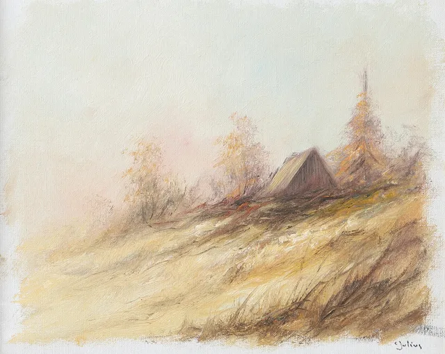 CARL JULIUS. Landskap med hus, olja på duk, signerad C. Julius.