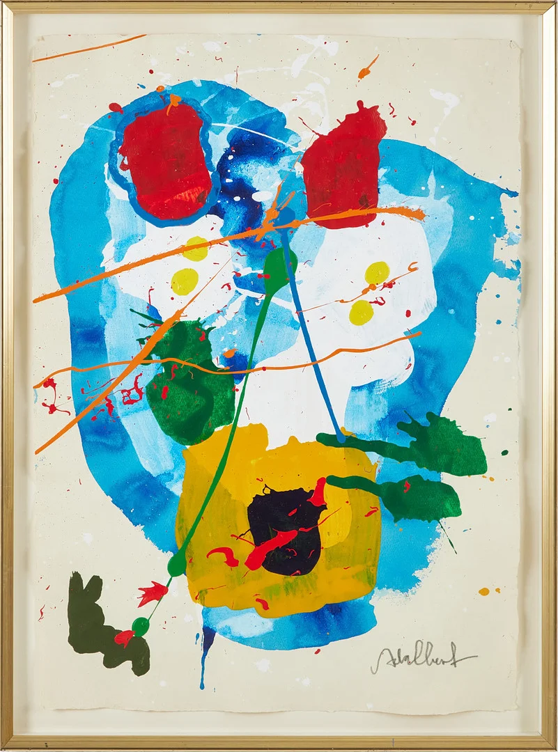 PER ADALBERT (FÖDD 1953). Komposition, blandteknik på papper, signerad Adalbert. — Paintings — Stockholms Auktionsverk Magasin 5