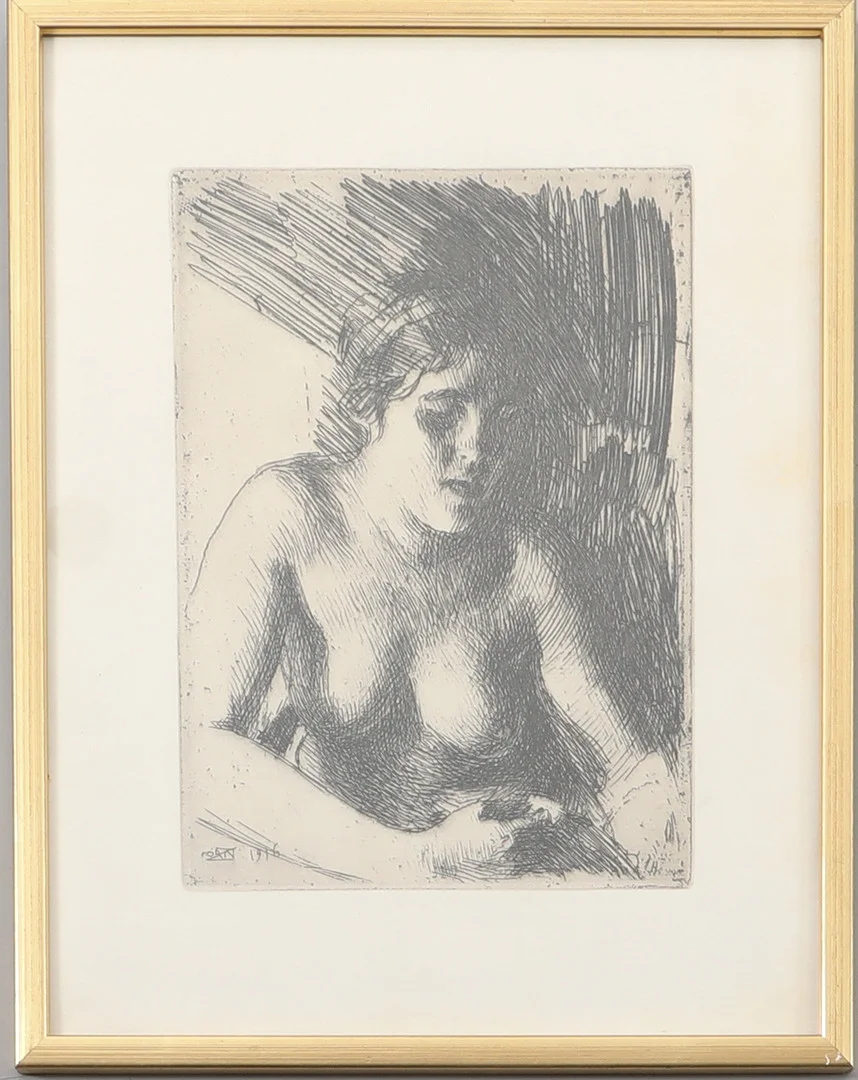ANDERS ZORN. etsning,efter. signerad i tryck,"Byst", samt daterad 1916. — Engravings & Prints — Södermanlands Auktionsverk