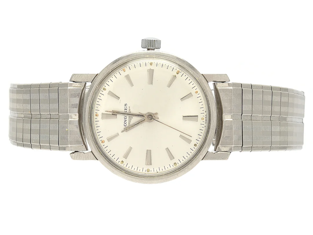 LONGINES, herrur, 33,5 mm, Cal 284 (LWX), Serie nr. 13714818, Boett nr. 2701-280 / 4729367, stål, manuell, plexiglas, skadad urtavla, boett signerad Longines-Wittnauer Watch Co Inc New York Geneva Montreal Star Watch Co, ca 1966, metallänk ej original. — Klockor/Longines — Kaplans