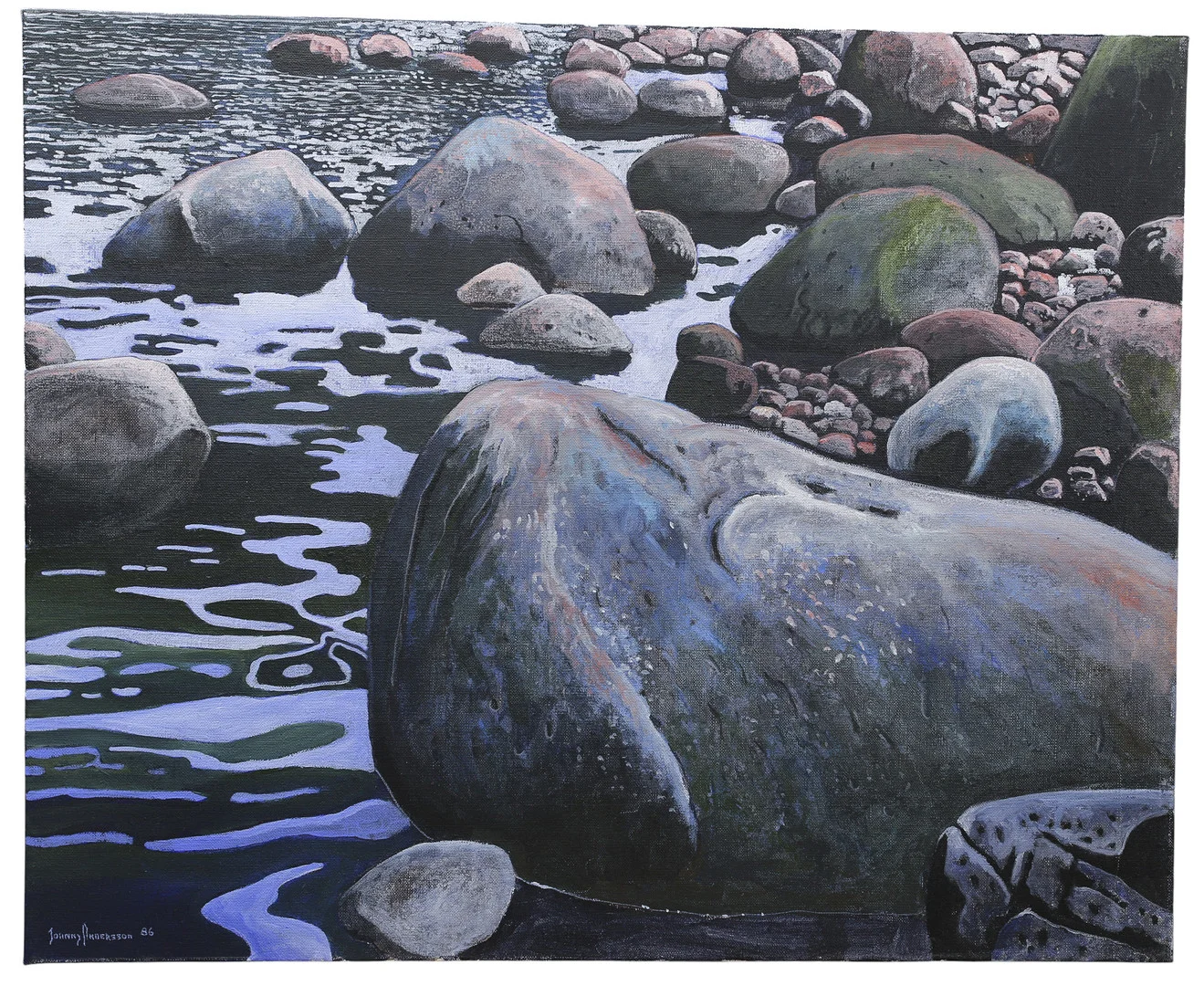 JOHNNY ANDERSSON. Olja på duk, stenar i närbild, signerad, daterad 1986. — Paintings — Limhamns Auktionsbyrå