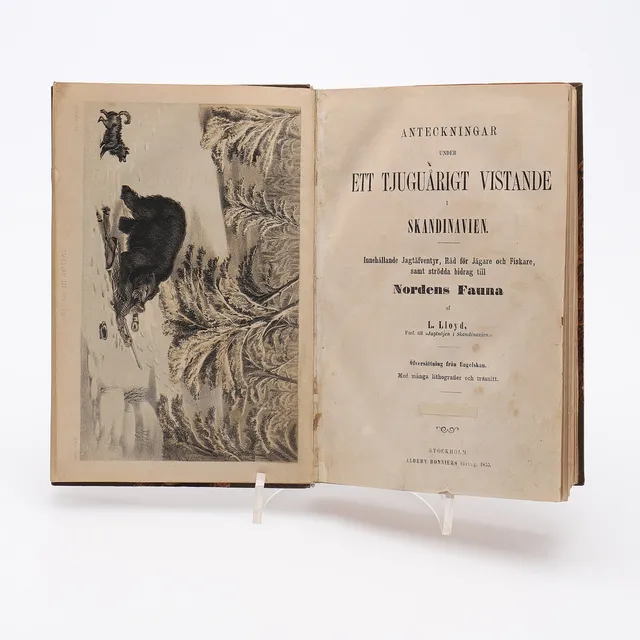 ETT SKAMFILAT EXEMPLAR AV LLOYD LLEWELLYNS ANTECKNINGAR UNDER ETT TJUGUÅRIGT VISTANDE I SKANDINAVIEN 1855 MED LITOGRAFIER OCH TRÄSNITT.